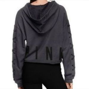 PINK Cropped Gray Laced Sleeve Hoodie